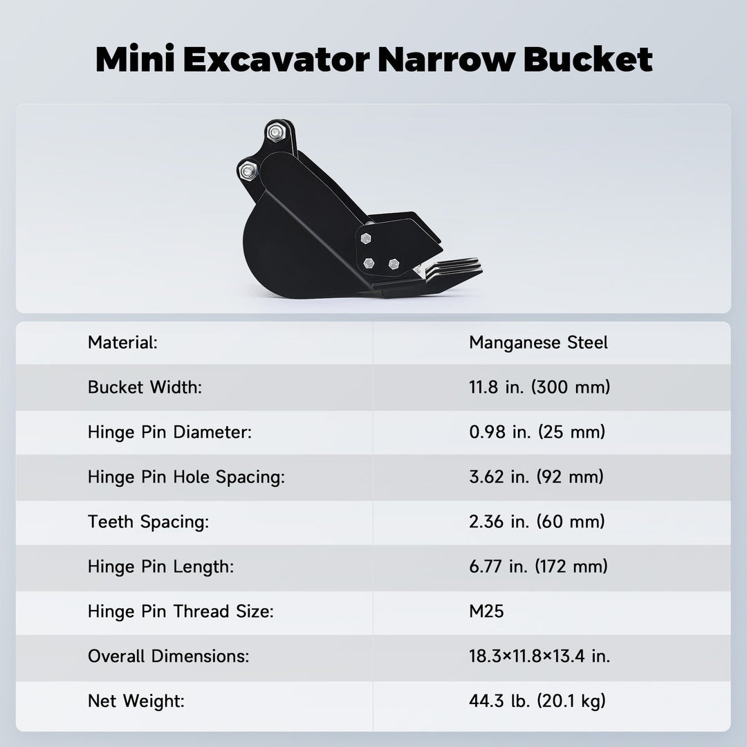 300mm Narrow Bucket Attachment 12" Trenching Bucket for Mini Excavator Digger